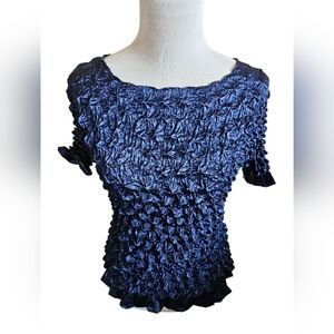 Vintage Elegant Navy Blue Crinkle/ Bubble Top One Size
